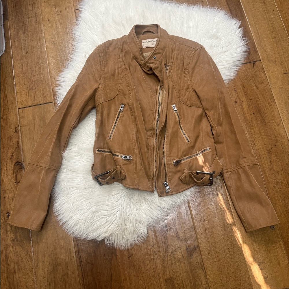 We The Free Camel Leather Jacket